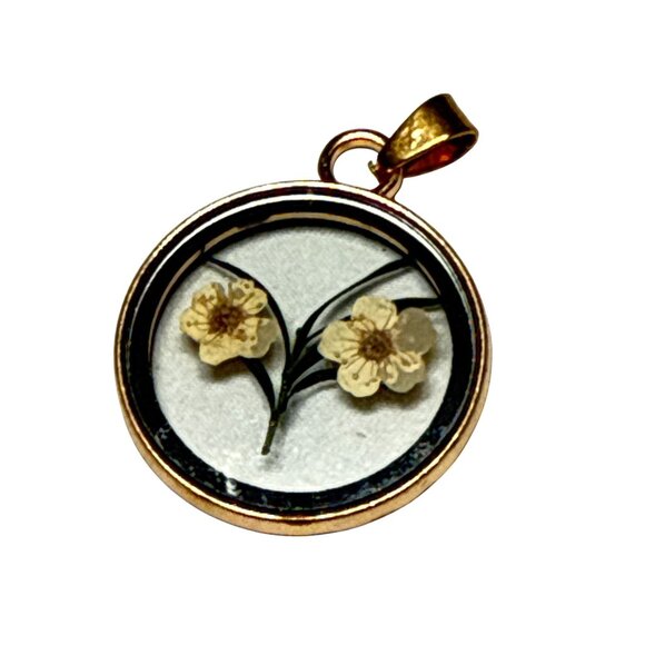 Pressed Flower Glass Pendant Round Botanical Necklace Vintage Style Jewelry - Picture 14 of 14